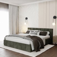 Łóżko tapicerowane 160x200 premium z pojemnikiem do sypialni khaki wezgłowie 107 cm - Miniaturka zdjęcia nr 1