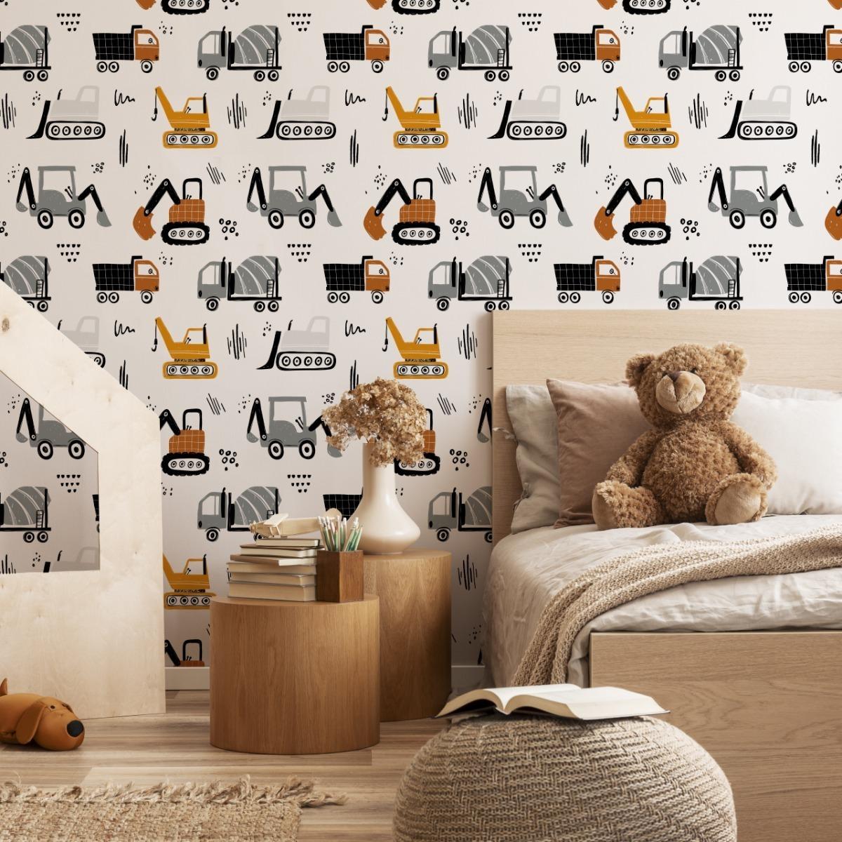 Tapeta Dziecięca WYWROTKI Maszyny Pojazdy Dźwigi  nr. 3
