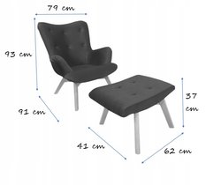 Fotel uszak Spectra 79 cm skandynawski zestaw z podnóżkiem granatowy - Miniaturka zdjęcia nr 2