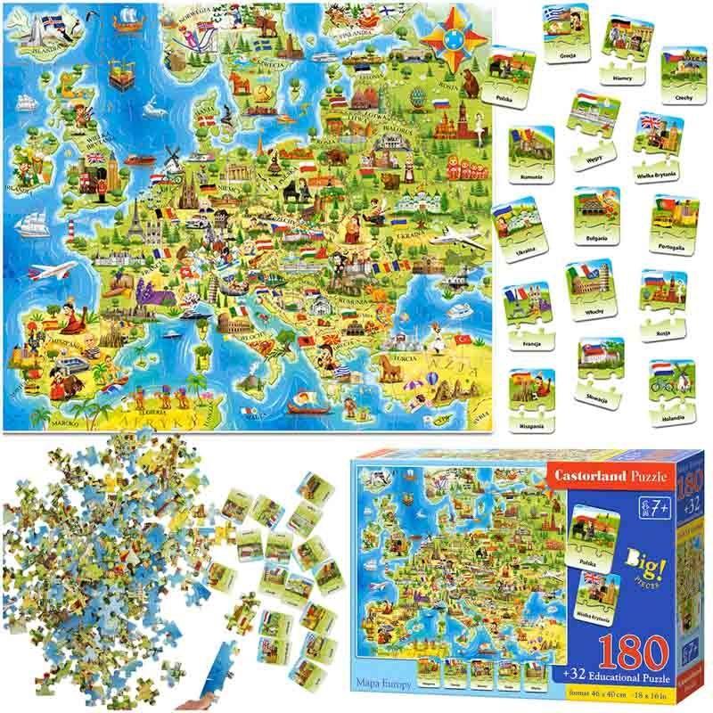 CASTORLAND Puzzle edukacyjne układanka Mapa Europy 212 elementów 7+ nr. 1