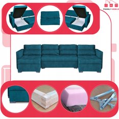 Narożnik Varius BIG 297x74x140 cm kształt U z funkcją spania i przechowywania do salonu Aura turkus welur - Miniaturka zdjęcia nr 4