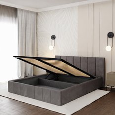 Łóżko tapicerowane 140x200 premium z pojemnikiem do sypialni grafitowe wezgłowie 107 cm - Miniaturka zdjęcia nr 6