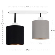 Lampa sufitowa 37 x 15 x 30 cm dwupunktowy spot  gwint E27 białą z szaro-czarnymia abażurami  do salonu - Miniaturka zdjęcia nr 4