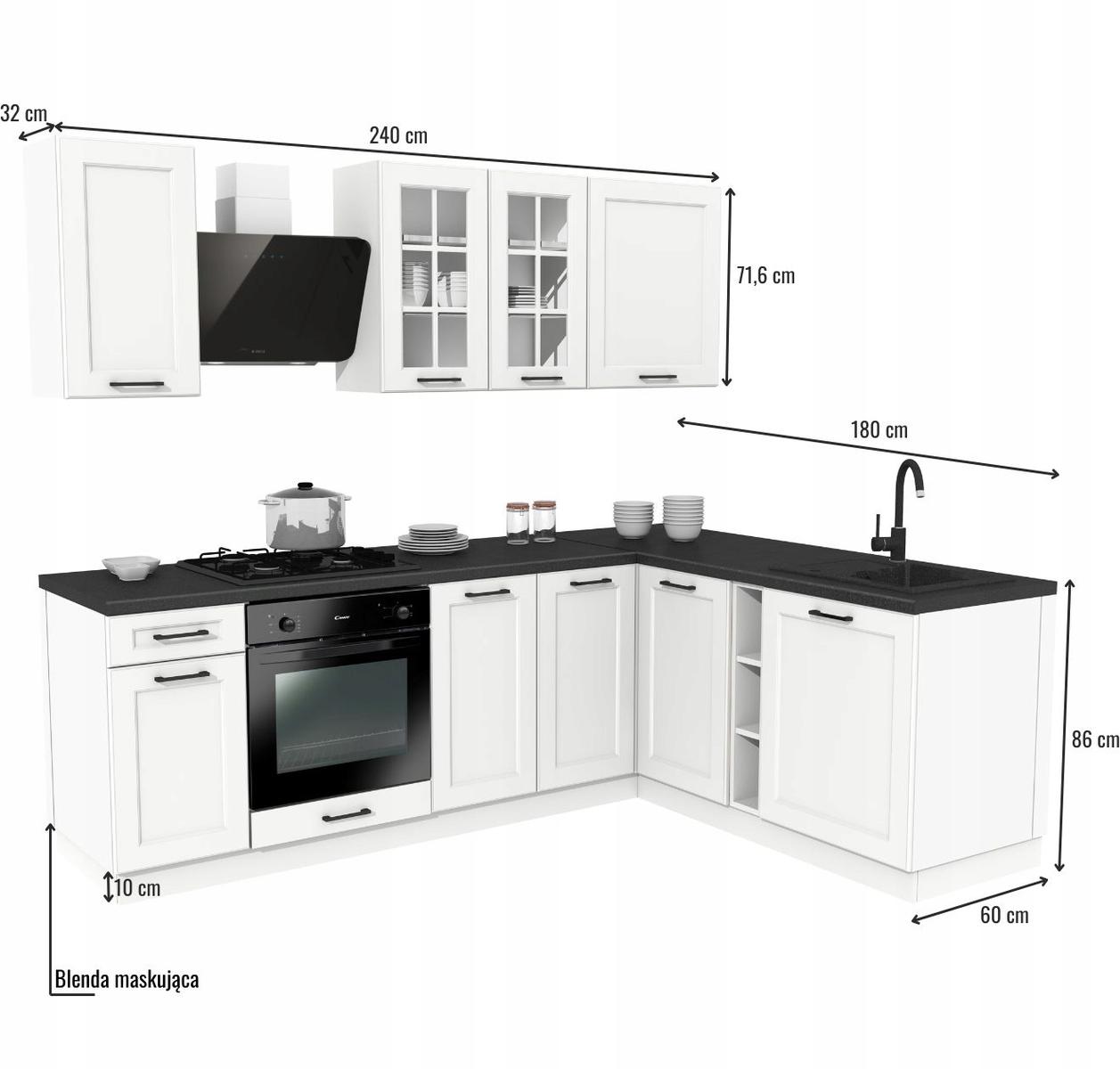 Zestaw mebli kuchennych London 240x180 cm kuchnia narożna szafki kuchenne górne dolne biały lakier mat z blatem District Dark nr. 3