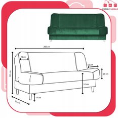 Wersalka SARA 200x95 cm butelkowa zieleń rozkładana kanapa z pojemnikiem sofa do salonu New Velo - Miniaturka zdjęcia nr 9