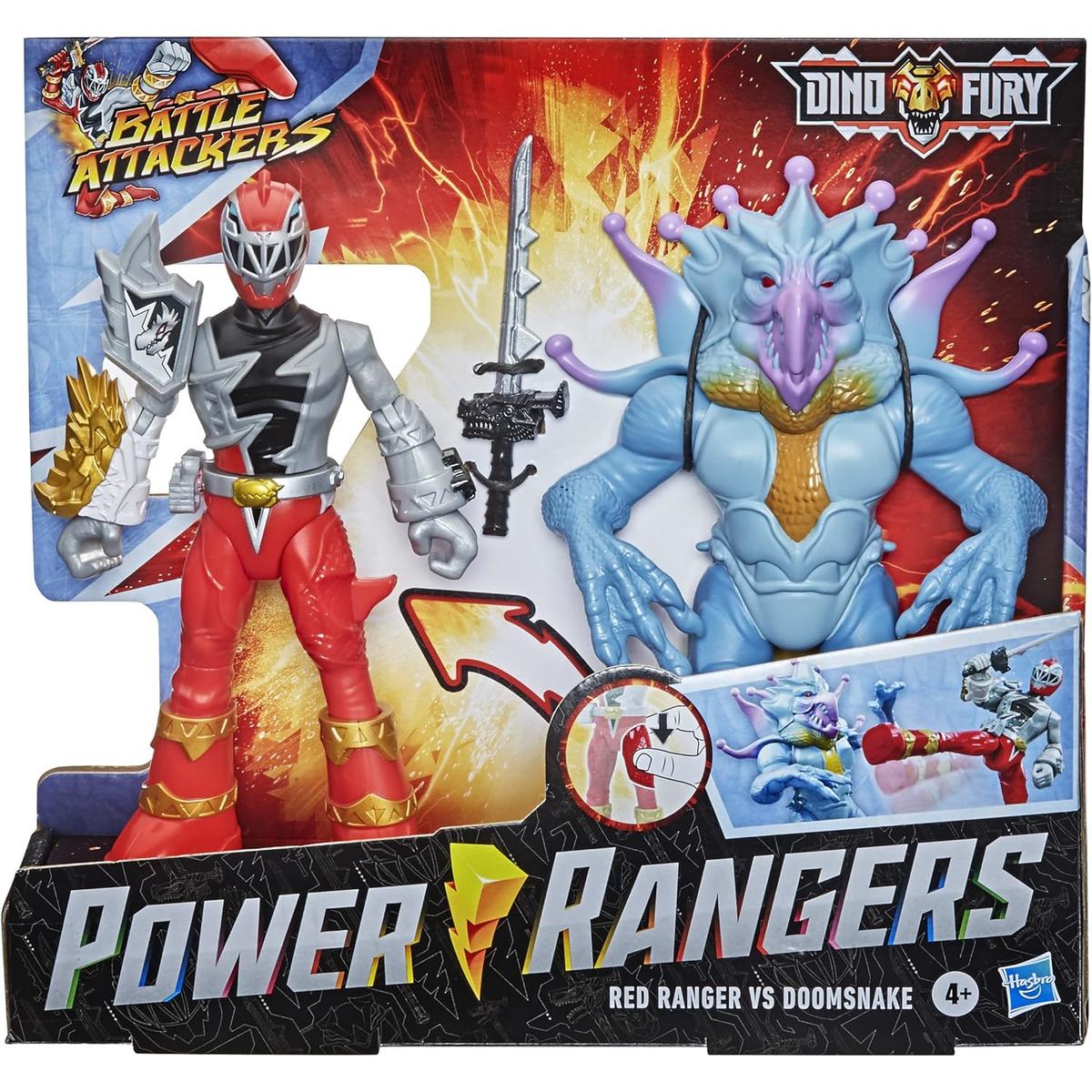 POWER RANGERS DINO FURY BATTLE ATTACKERS RED CZERWONY RANGER VS DOOMSNAKE