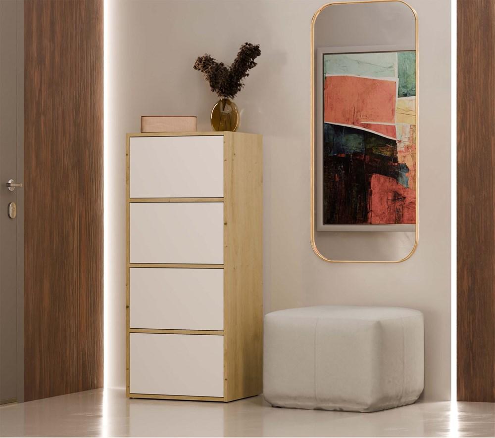 Komoda ALMA 119x50x40 cm do przedpokoju front biel korpus dąb artisan nr. 2
