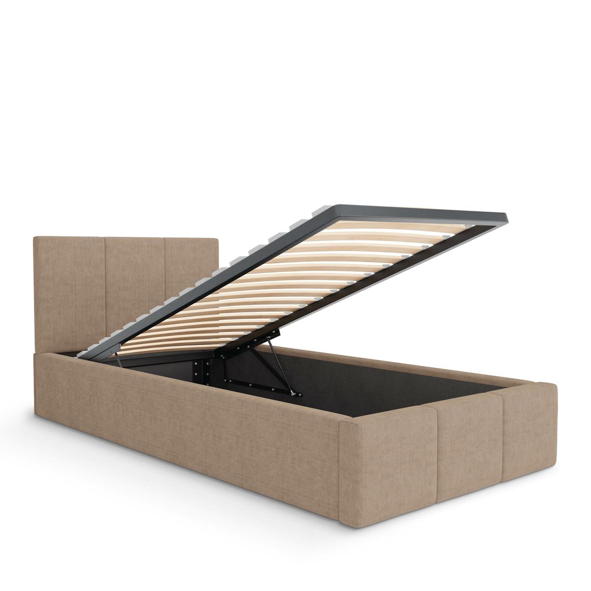 Łóżko Pojedyncze 90x200cm łóżko tapicerowane z pojemnikiem beżowe do sypialni wezgłowie 110 cm nr. 8