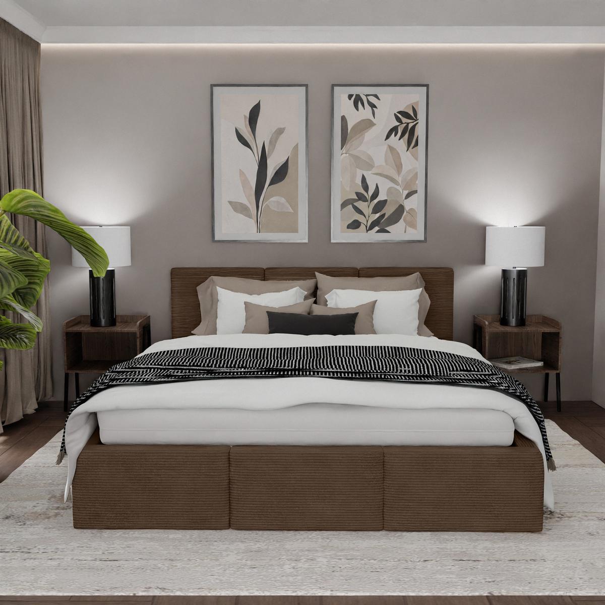 Łóżko Tapicerowane Do Sypialni 160x200 Podwójne z Pojemnikiem Brązowe nr. 2