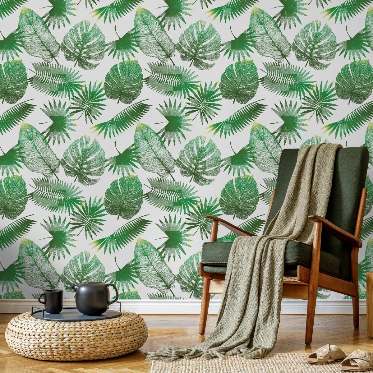 Tapeta, Zielone, Egzotyczne Liście, Bananowiec, Monstera nr. 3