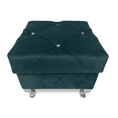 Pufa LUDWIK 45x45x43 cm glamour z kryształkami elegancka butelkowa zieleń do salonu - Miniaturka zdjęcia nr 4