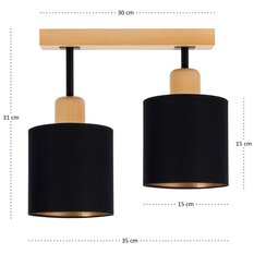 Lampa sufitowa 35x15x31 cm dwupunktowy spot z drewna gwint E27 czarna do salonu - Miniaturka zdjęcia nr 4