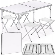 Stół składany 120x60cm Heckermann Biały + 4x Taboret