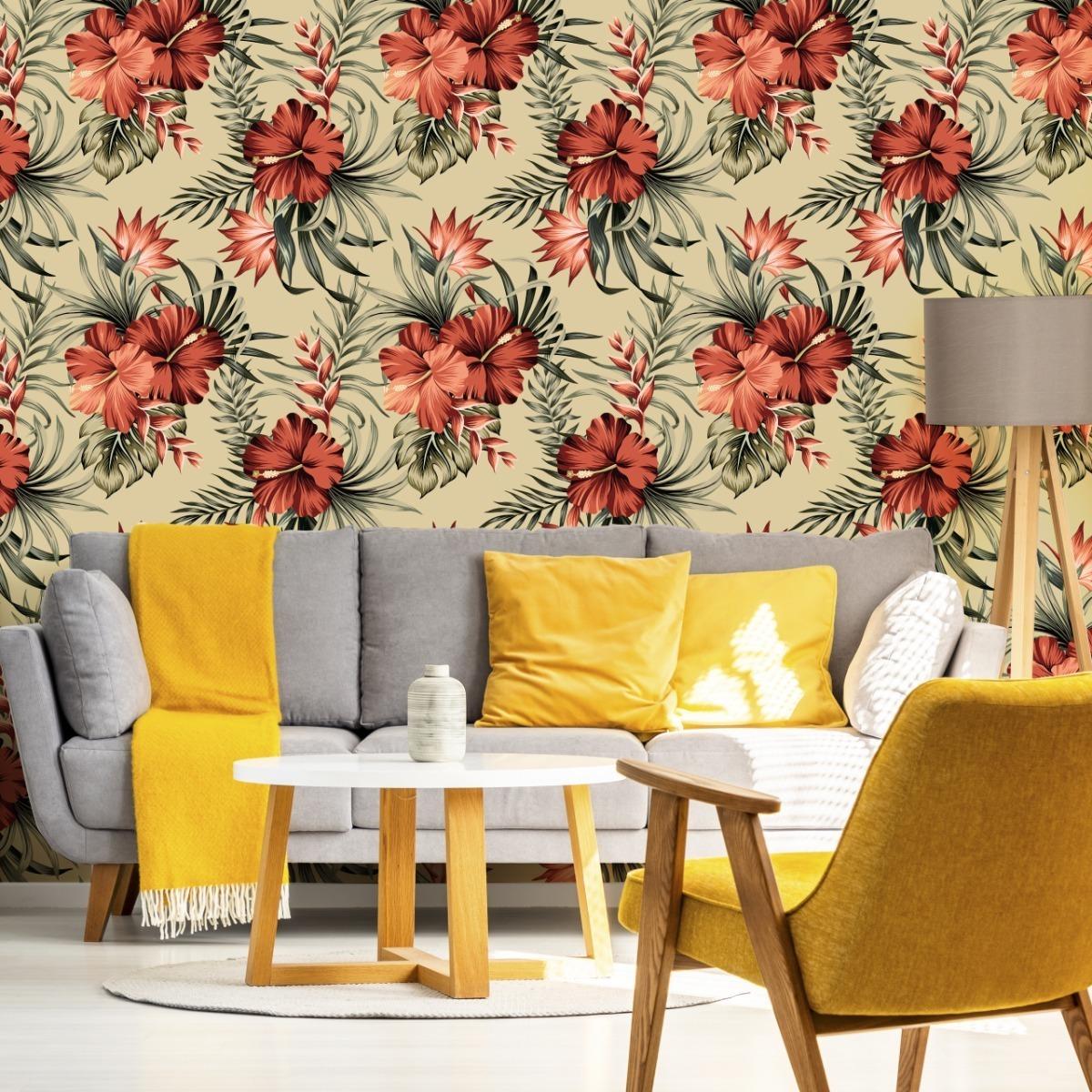 Tapeta Kwiaty HIBISKUSA Liście Tropikalne Przyroda  nr. 3