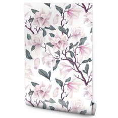 Tapeta do sypialni malowane kwiaty MAGNOLIA natura  - Miniaturka zdjęcia nr 1