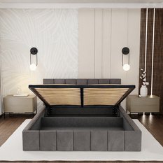 Łóżko tapicerowane 160x200 premium z pojemnikiem do sypialni grafitowe wezgłowie 107 cm - Miniaturka zdjęcia nr 7