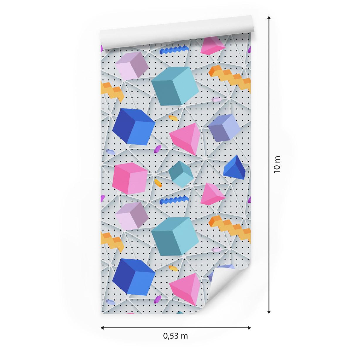 Tapeta geometryczna 3D, sześciany, pokój dziecięcy  nr. 2