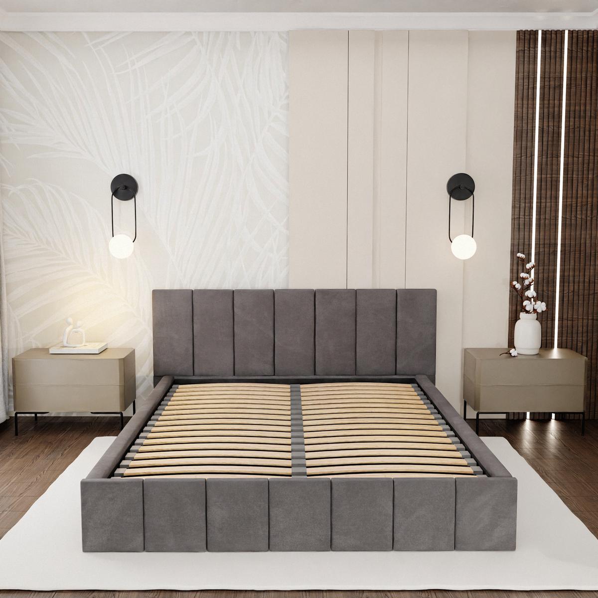 Łóżko tapicerowane 140x200 premium z pojemnikiem do sypialni grafitowe wezgłowie 107 cm nr. 5