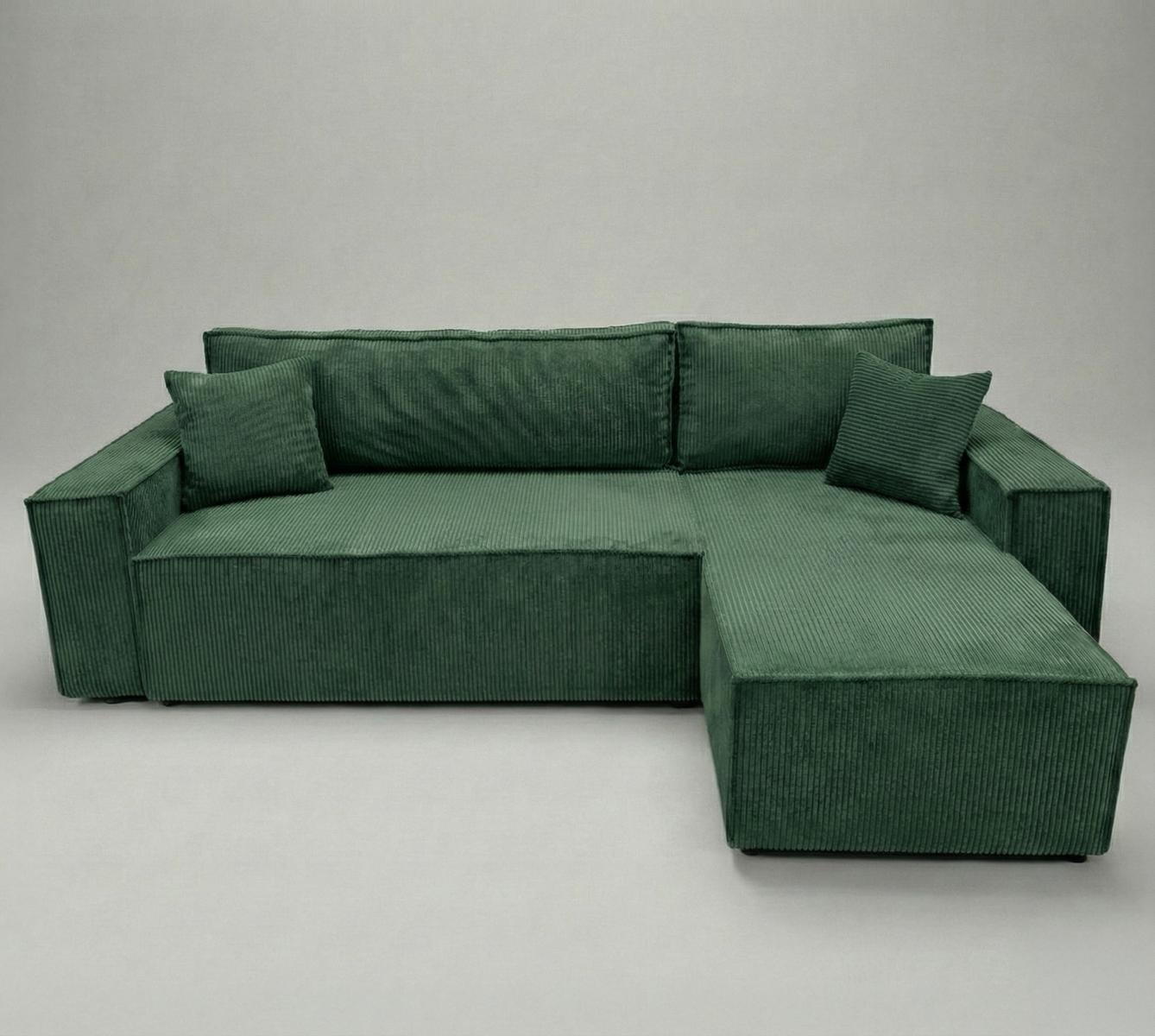 Narożnik Modena 230x52x130 cm z funkcją spania i pojemnikiem sztruks butelkowa zieleń do salonu nr. 2