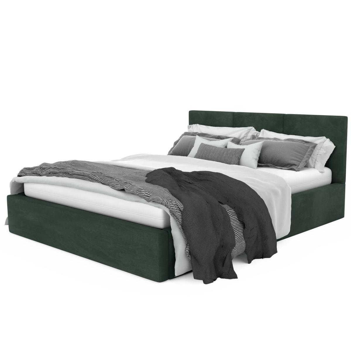 Łóżko tapicerowane  140x200x88 cm do sypialni z pojemnikiem na pościel  basic butelkowa zieleń nr. 10