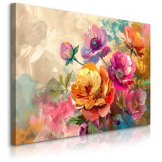 Obraz Na Płótnie Akwarelowe Kolorowe Kwiaty 40x30 Natura do Salonu - Miniaturka zdjęcia nr 1