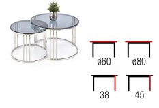 Zestaw stolików kawowych Mercury 80x45 cm 60x38 cm do salonu srebrny dymione szkło  - Miniaturka zdjęcia nr 7