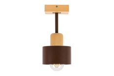 Lampa sufitowa 12 x 12 x 25 cm jednopunktowy spot z drewna i metalu gwint E27 brązowa do salonu - Miniaturka zdjęcia nr 5