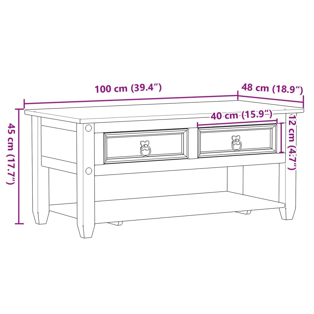 Stolik kawowy Corona 100x48x45 cm z dwoma szufladami z litego drewna sosnowego do salonu nr. 9