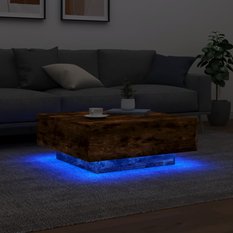 Stoli kawowy 80x80x31 cm z oświetleniem LED przydymiony dąb do salonu - Miniaturka zdjęcia nr 2