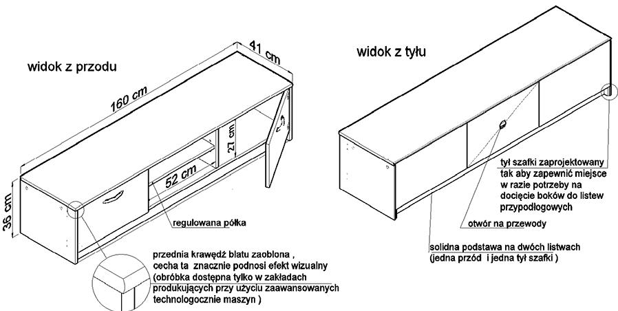 Szafka RTV REMUS K028 36x160x41 cm grafit dąb wotan do salonu  nr. 4