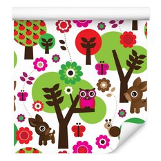 Tapeta Dla Dzieci Leśne ZWIERZĄTKA Drzewa Kwiaty 53x1000  - Miniaturka zdjęcia nr 3