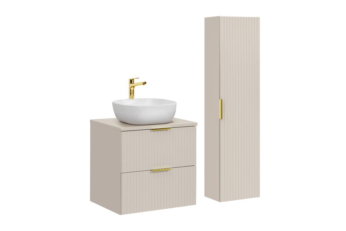 Zestaw mebli łazienkowych ADEL szafka z umywalką nablatową i słupek łazienkowy kaszmir ryflowane fronty nr. 1